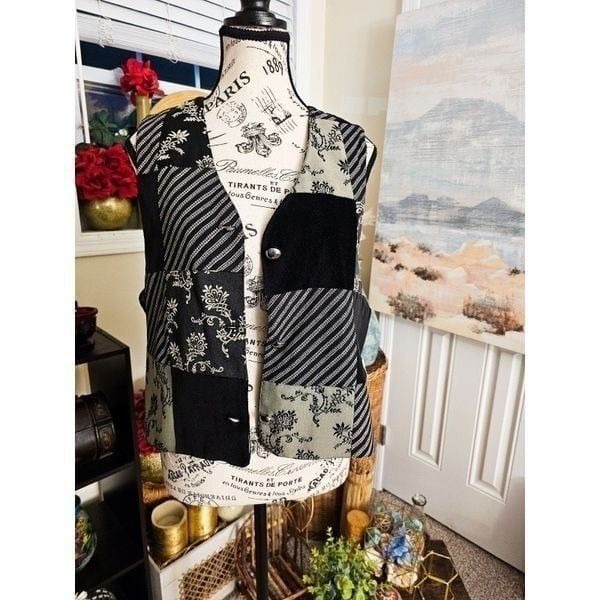 VTG Stonebridge Black & Grey Patchwork Corduroy Vest.