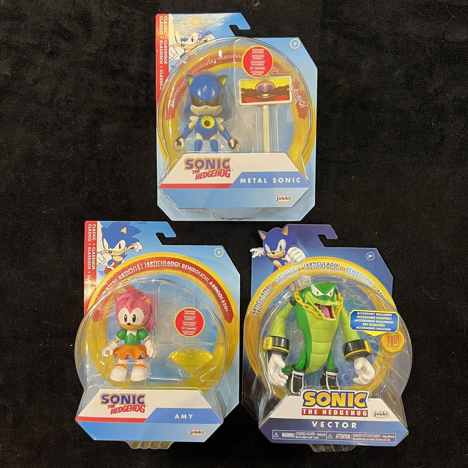 Jakks Sonic The Hedgehog 4” Figure 3 pc Lot Classic Amy, Metal Sonic and Vecto