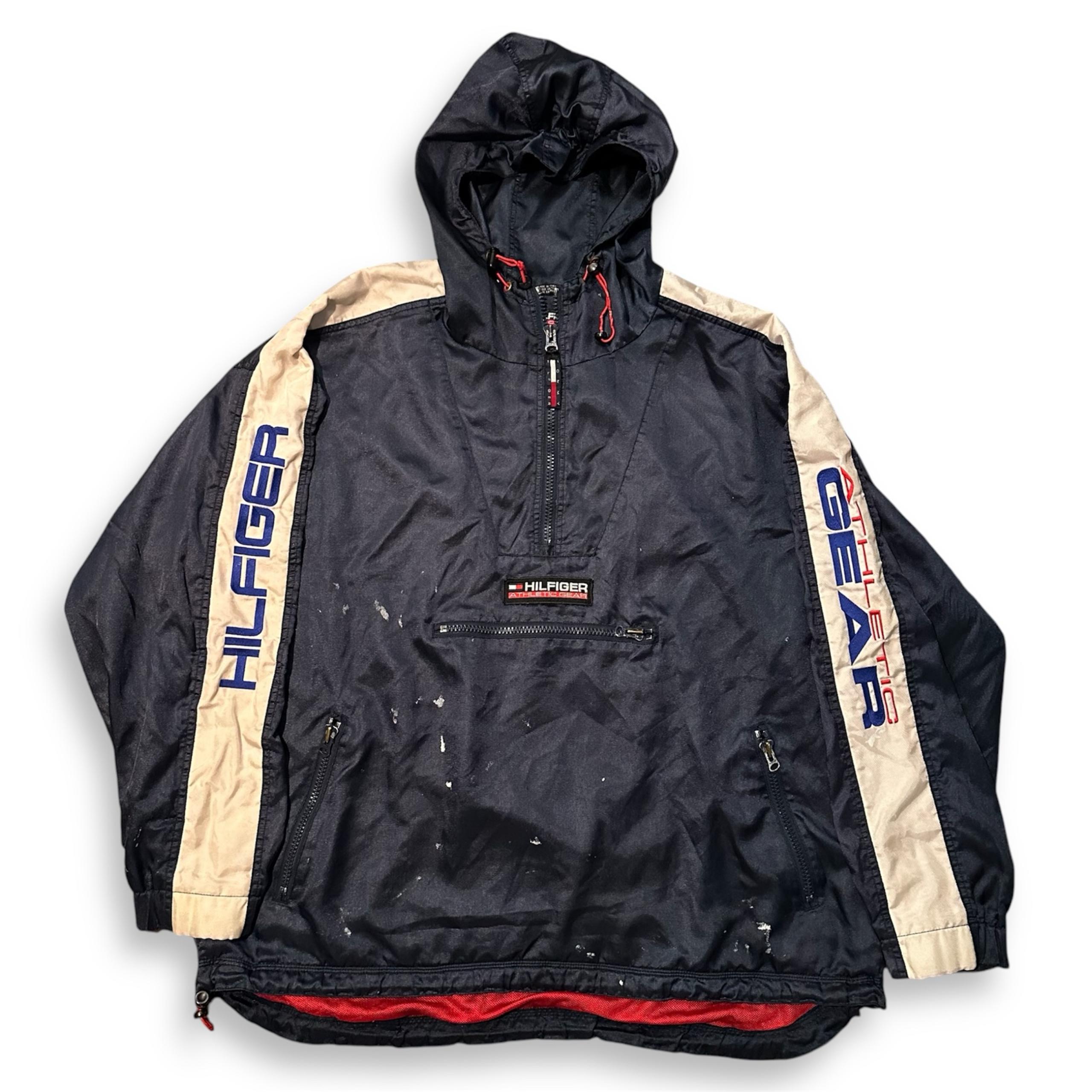 Vintage 90s Tommy Hilfiger Athletic Gear Jacket 1/2 Zip Hood Thrashed