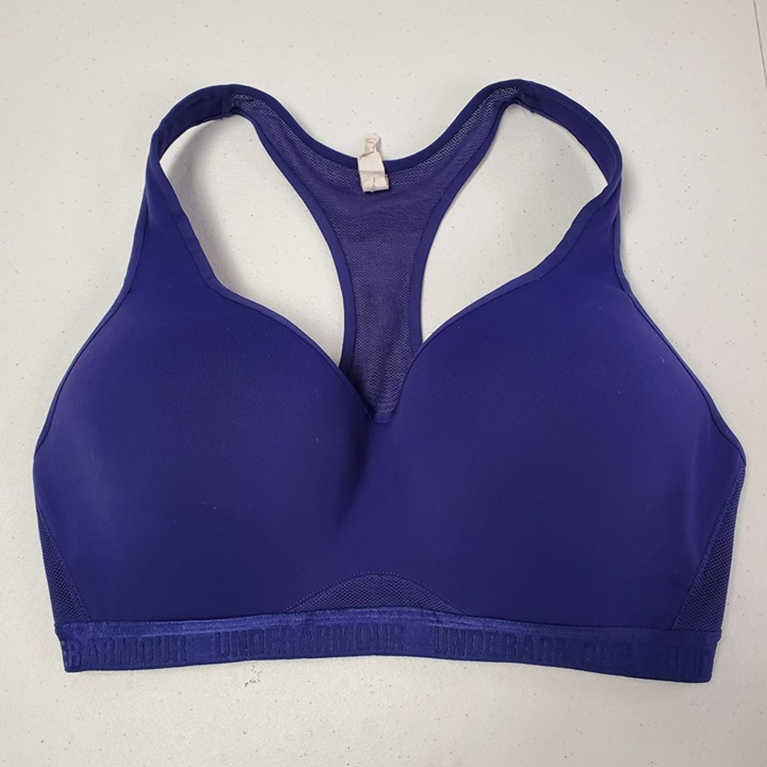Under Armour Sports Bra Womens 38D 95D Purple Compression Racerback Athletic