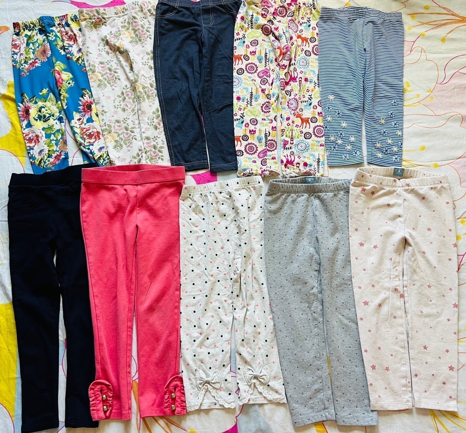 Lot of 10 girls cotton Leggings sz5T