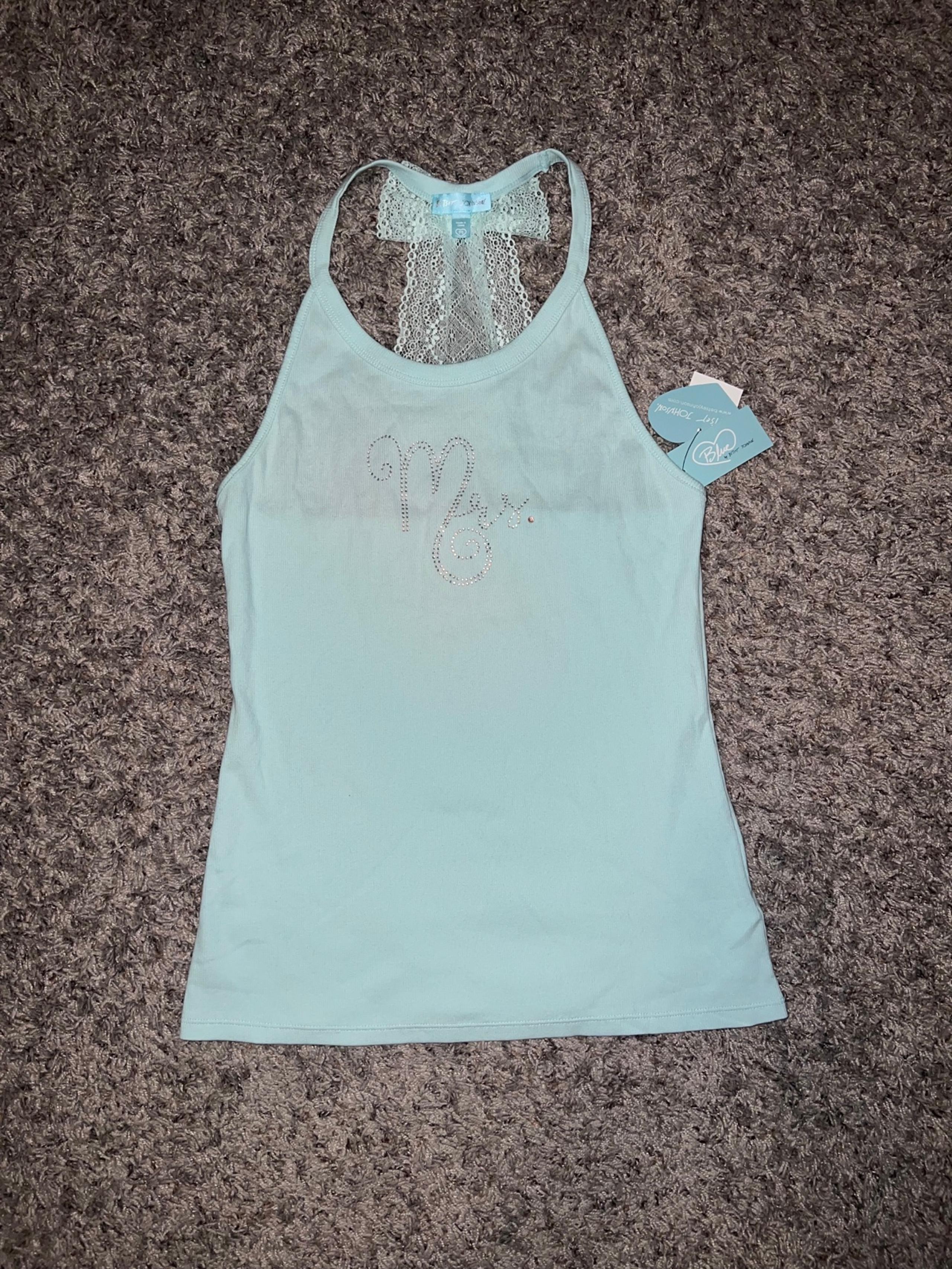 NWT Women’s Betsey Johnson “Mrs.” Rhinestone Racerback Tank Top. Size Medium.