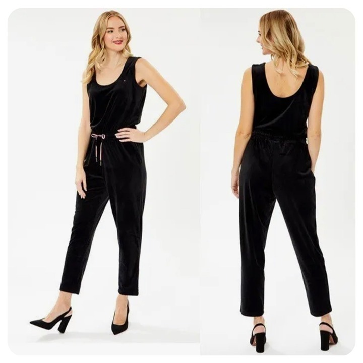 Tommy Hilfiger VELOUR Pants Drawstring ROMPER BLACK (Size LARGE) NWT MSRP 79