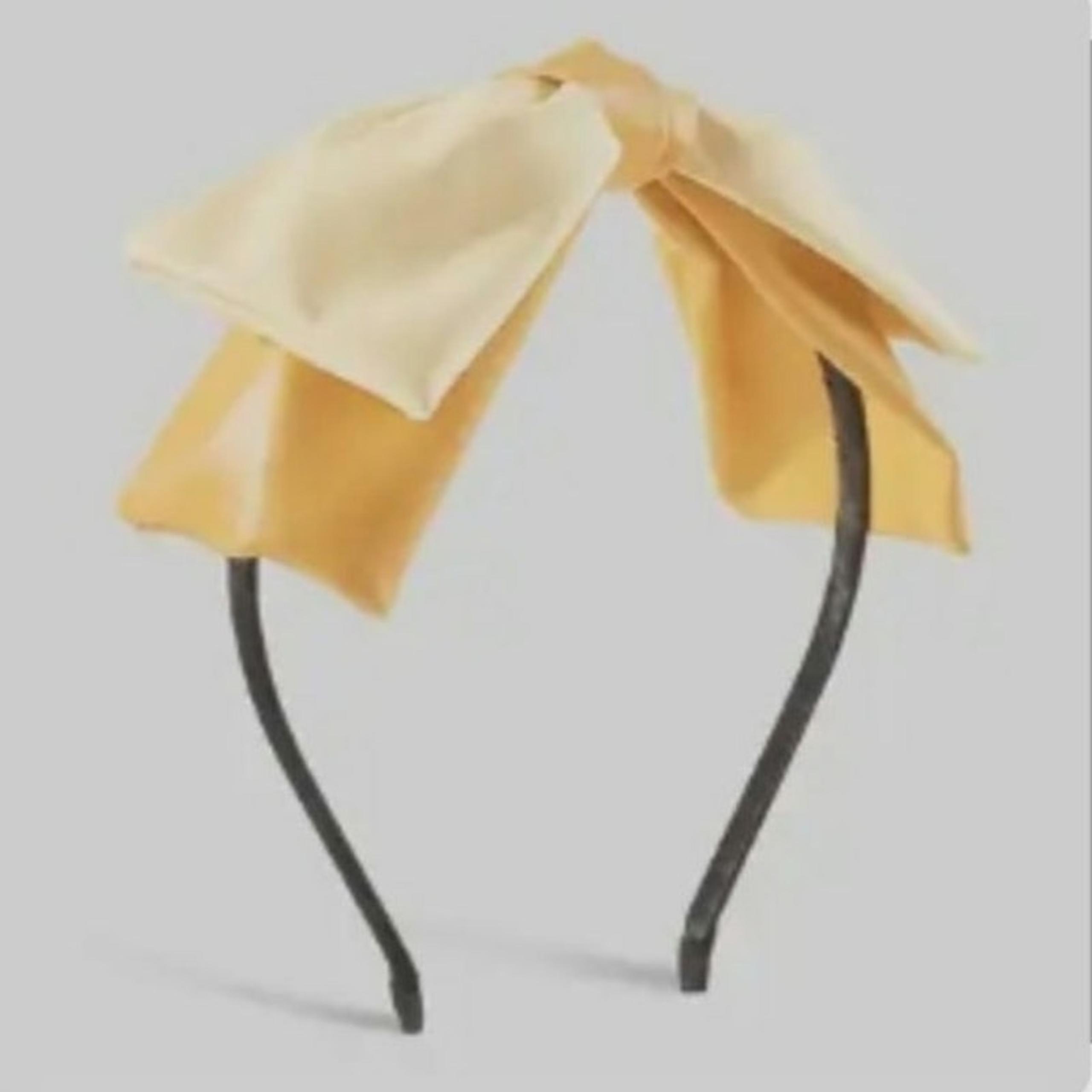 Boutique Princess Vegan Leather Yellow Two-tone Big Bow Headband ~Preppy Cosplay