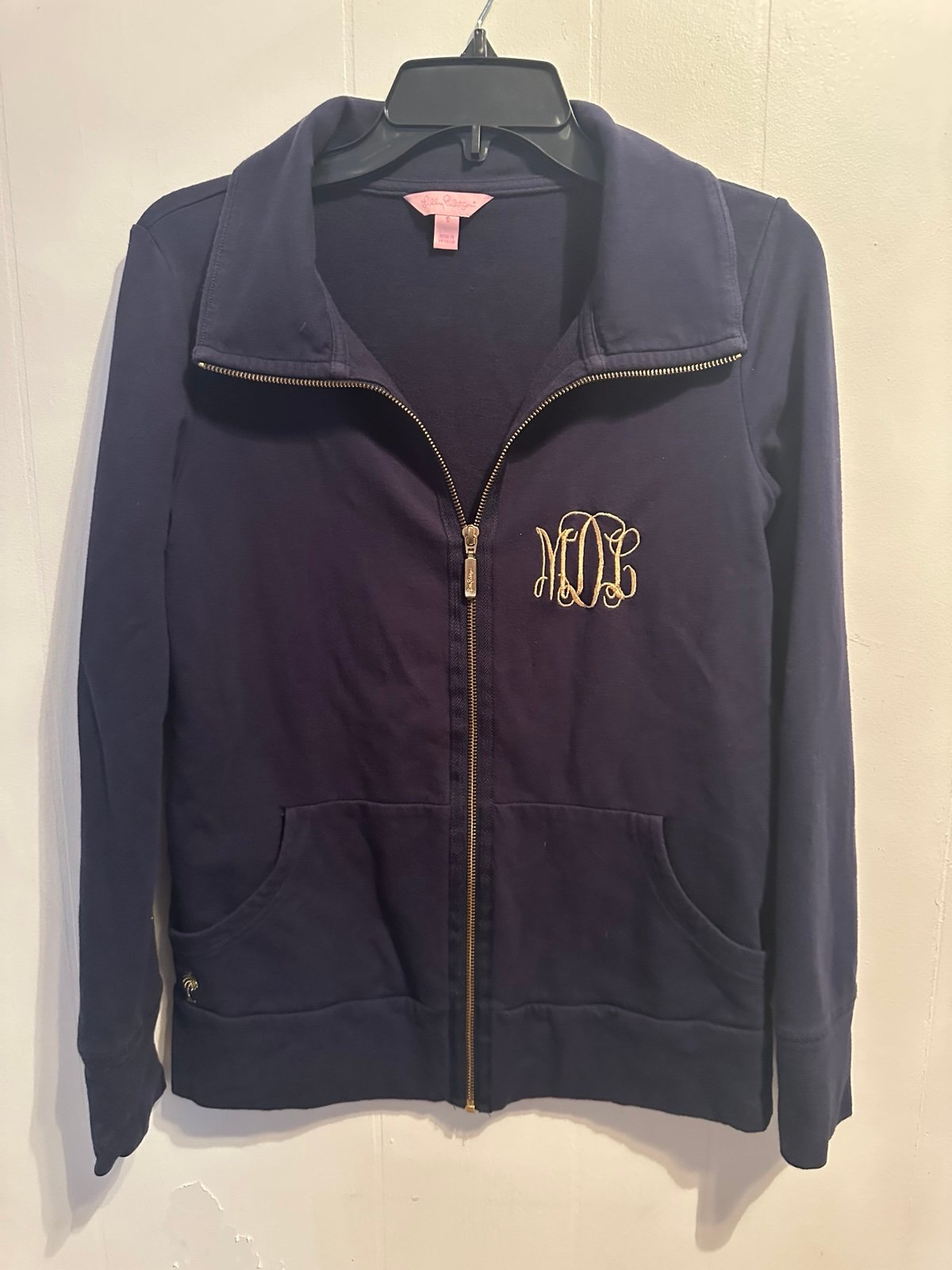 Lilly Pulitzer Monogrammed Blue and Gold Zippered Long Sleeve Hoodie