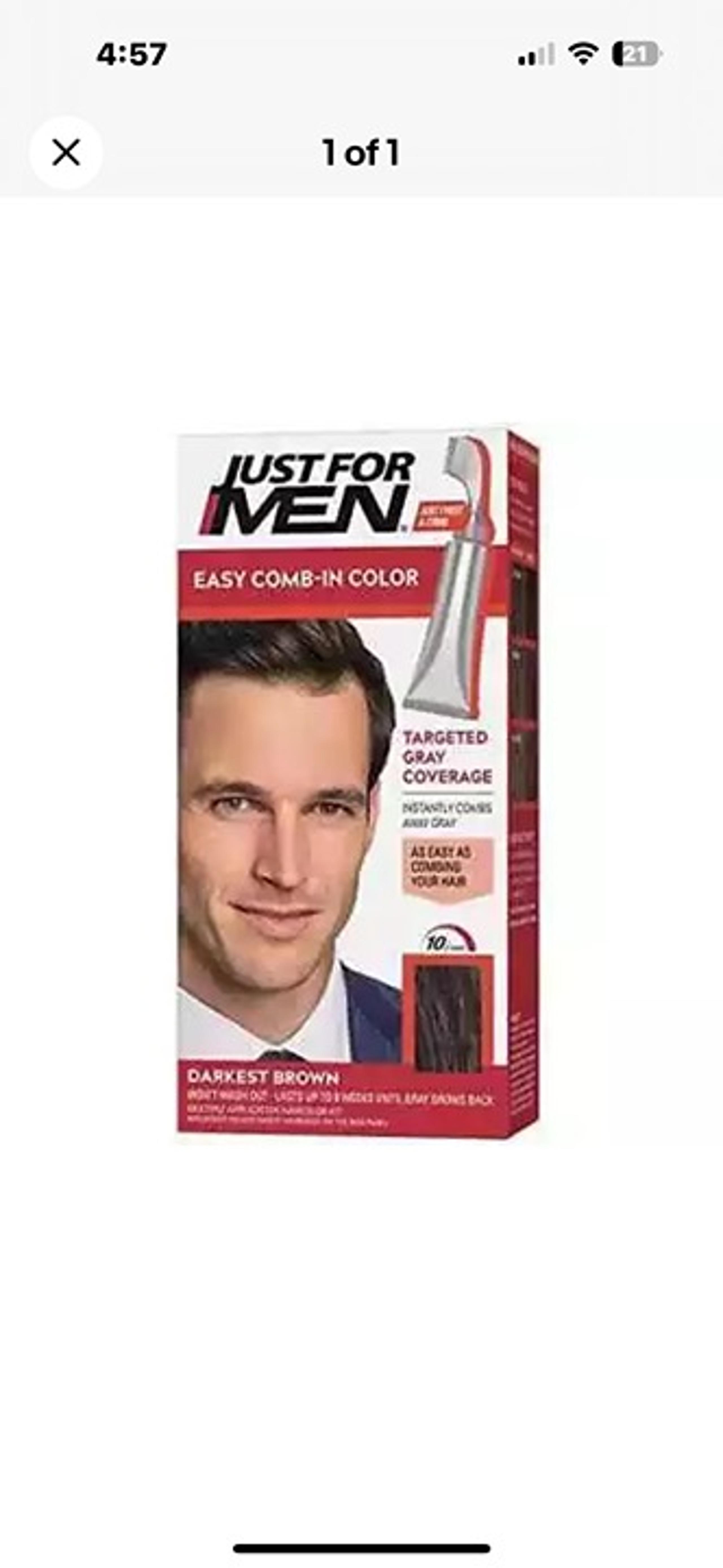For Just For Men Easy Comb-In Color Mens Hair Dye - Darkest Brown A-50 New