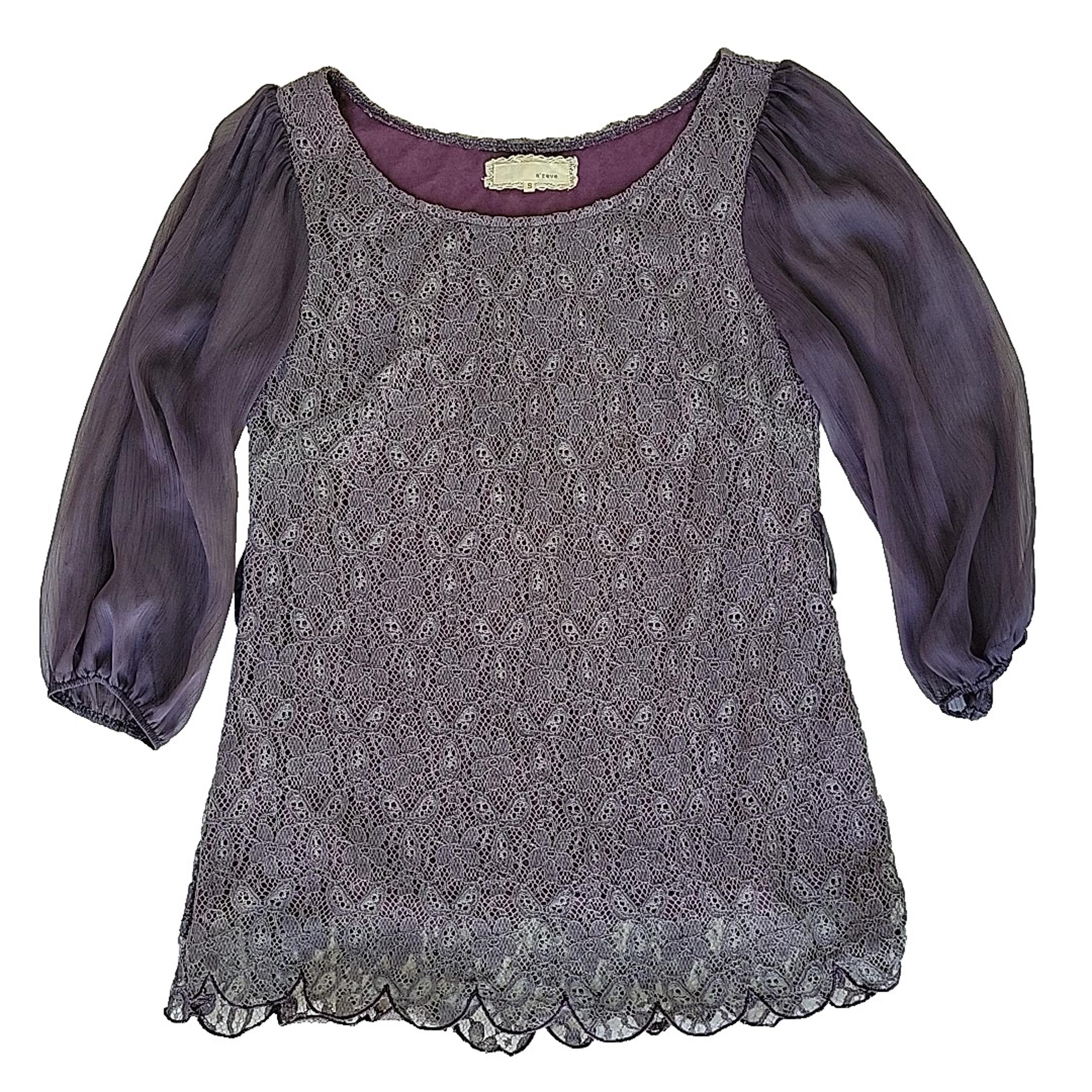 A'reve Purple Lace Boho Blouse Sz S Romantic Cottagecore Anthropologie Style