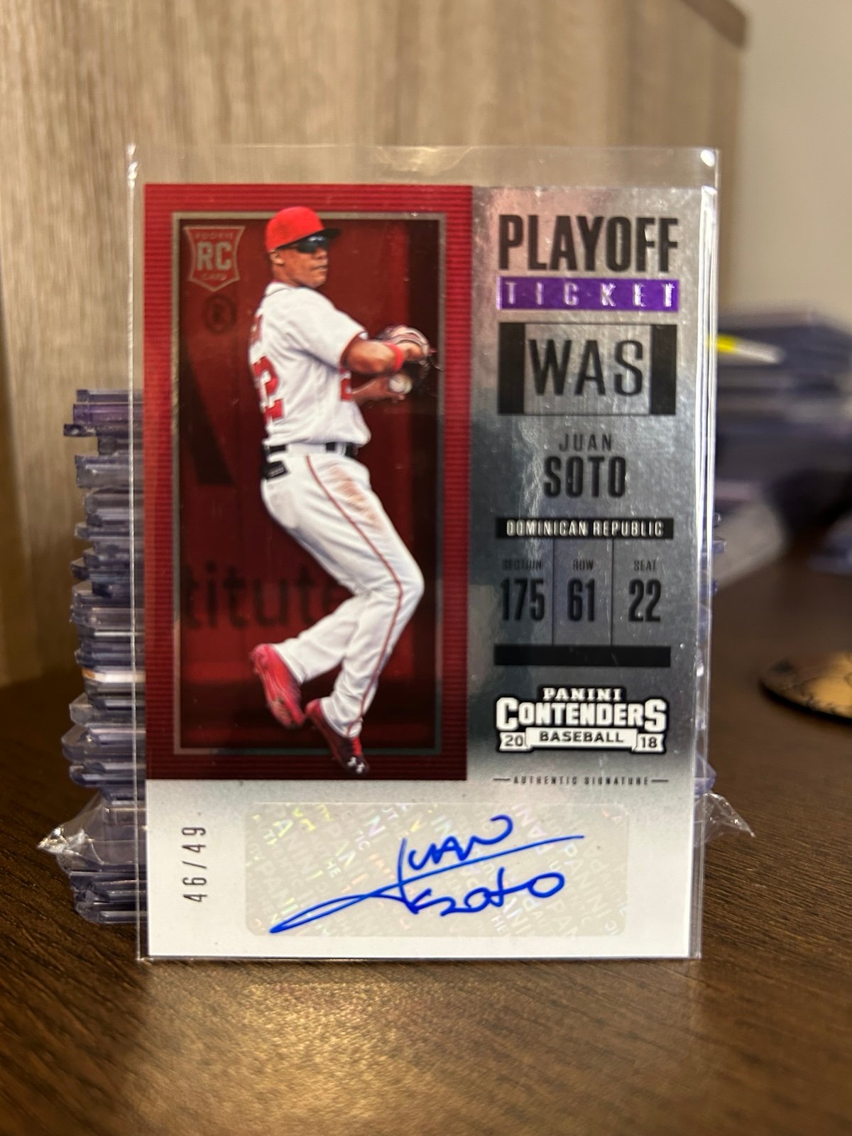 2018 Panini Contenders JUAN SOTO ROOKIE PLAYOFF TICKET AUTO /49 PURPLE METS