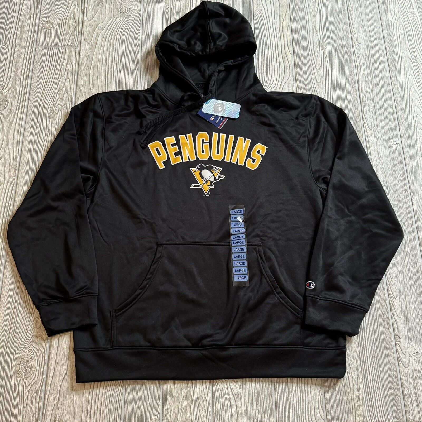 Champion Pittsburgh Penguins Logo Pullover Hoodie Men’s L Black NHL Hockey New