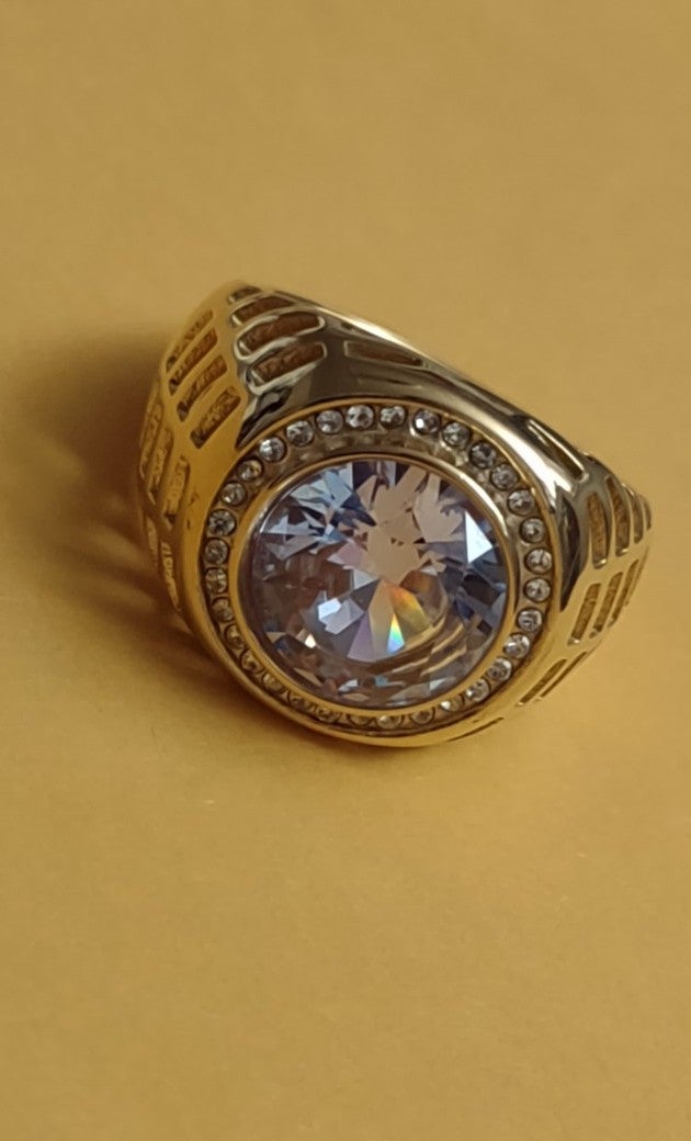 Men's size 10 & 11 labcultured Diamond 18K yellow gold / 925 Sterlin