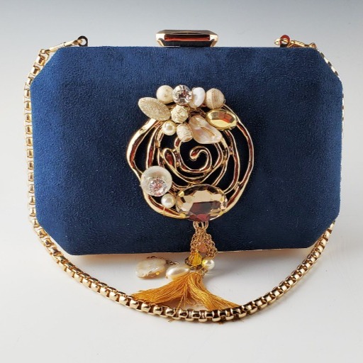 Suede fabric box clutch with tassels