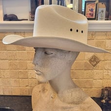 Vintage Master Hatters Of Texas White w/ Black Leather Western Hat Marked 4