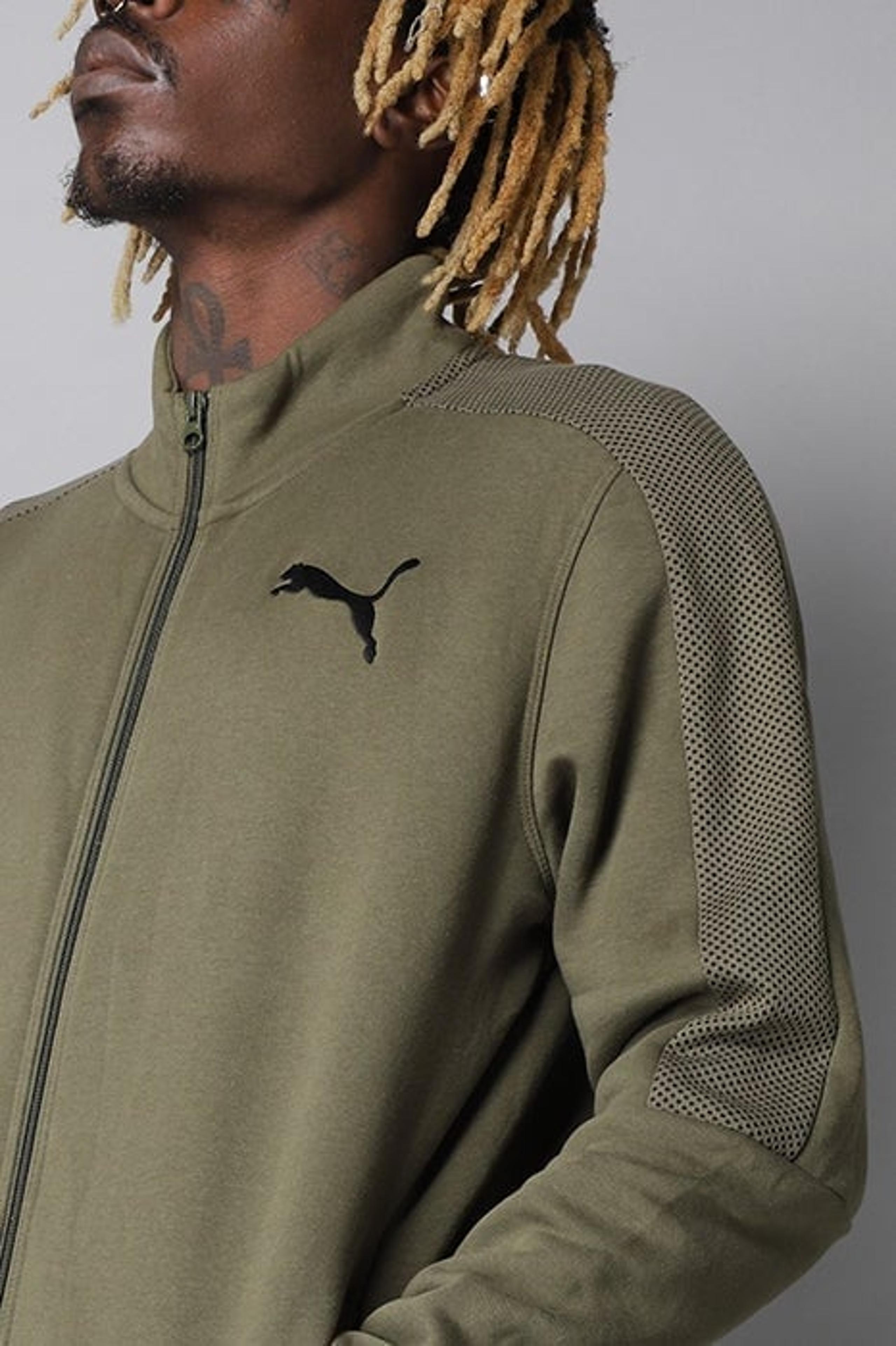 Puma® Fleece Raglan Paneled Long Sleeve Mockneck Track Jacket in Olive - Ⓛ *NWOT
