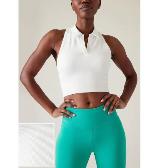 Athleta Women's White Polo Shirt Sleeveless Ribbed Seamless Collared Size M