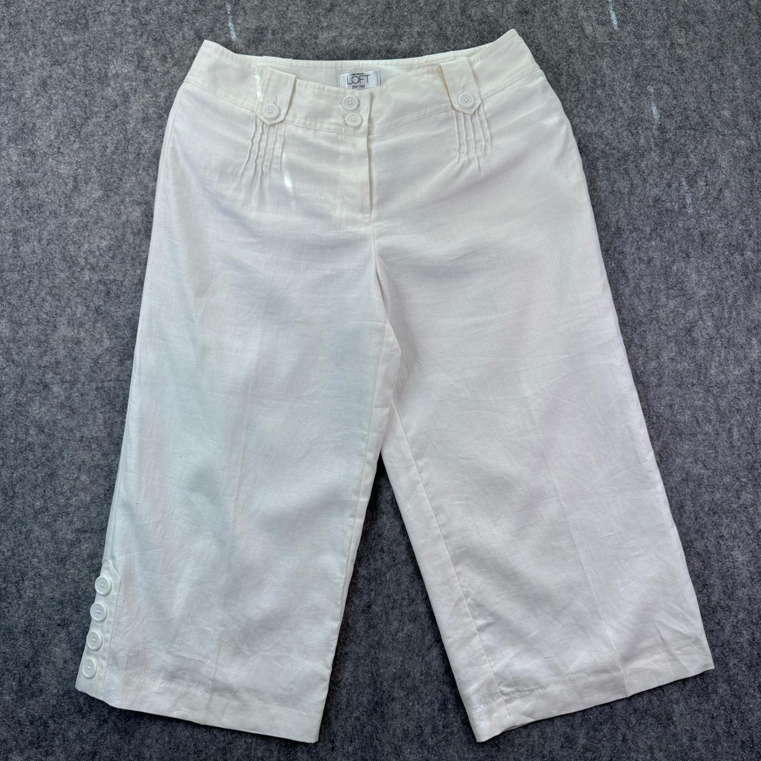 Ann Taylor Loft Womens 4P White Linen Capri Lined Pant