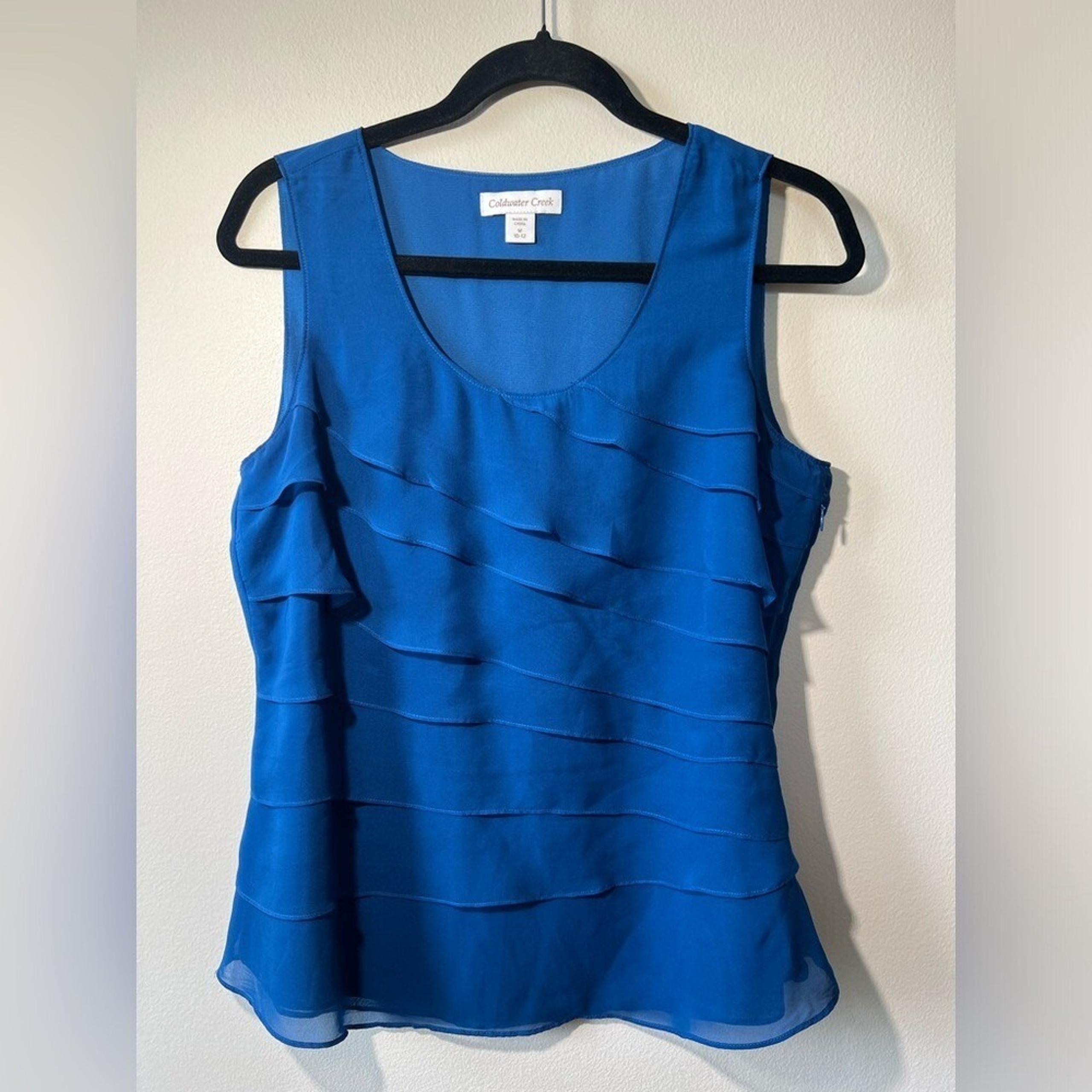 Coldwater Creek Blue Layered Tank Top Women M 10/12 Ruffle Fitted Side Zip Solid