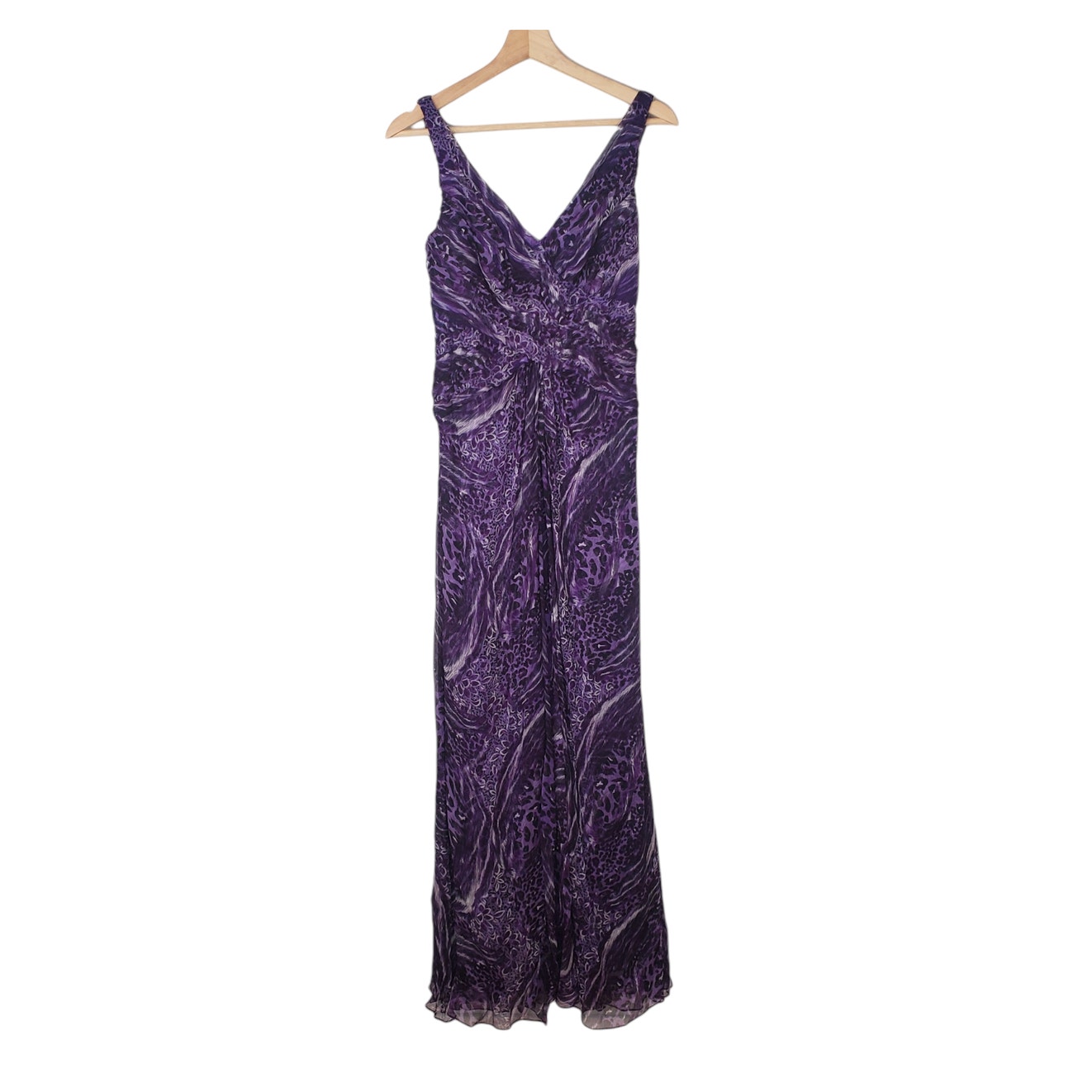Tadashi Shoji Collection 100% Silk Leopard Print Maxi Dress Purple Size 2