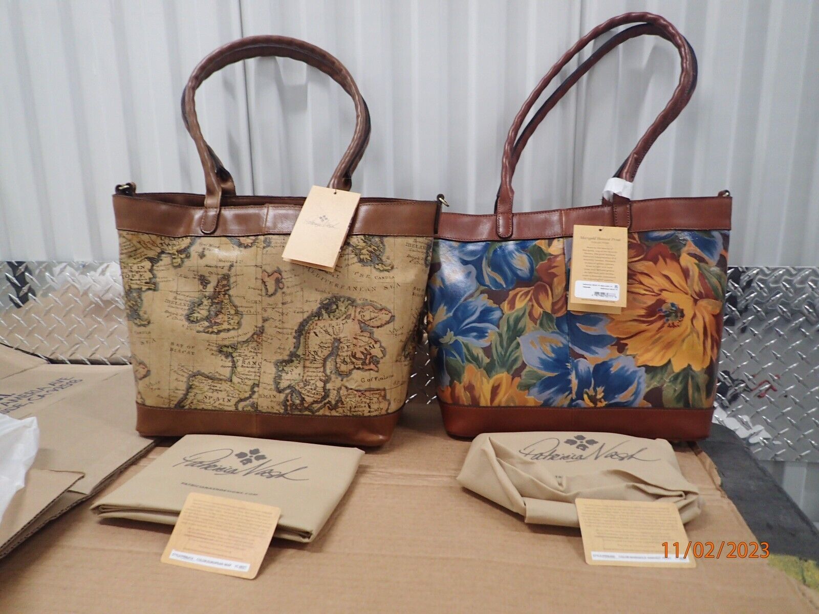 Patricia Nash Convertible Leather Mallory Tote European Map or Marigold Harvest