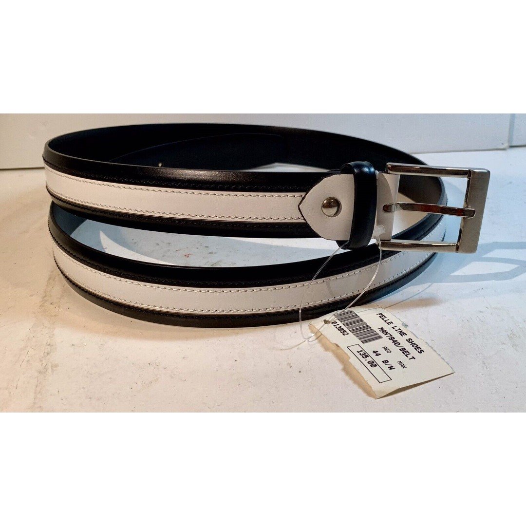 NWT Magnanni Mens Black White Leather Belt 46 Inches - T- 110-44 - Size 34