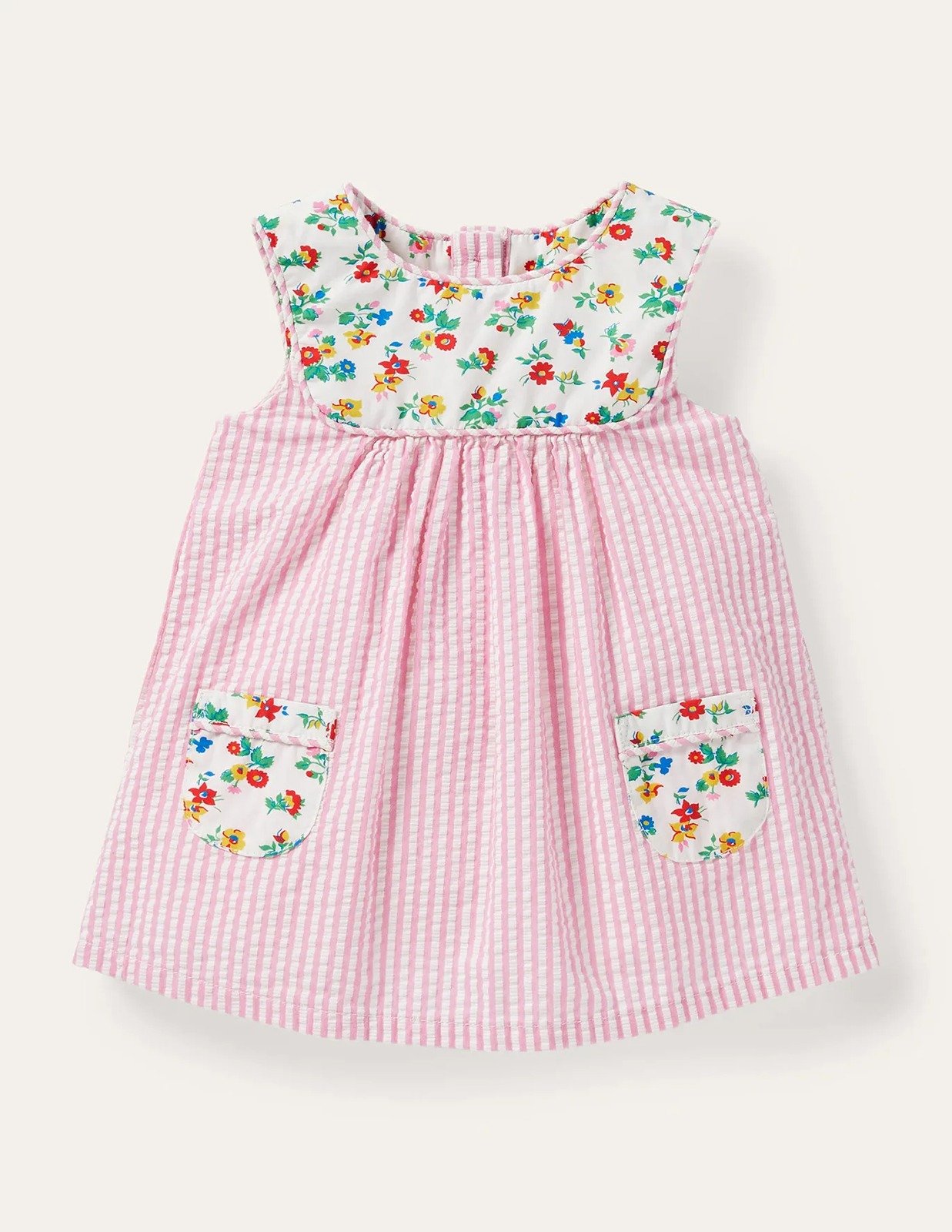 NWT Mini Boden Ticking Woven Pinnie 18-24m