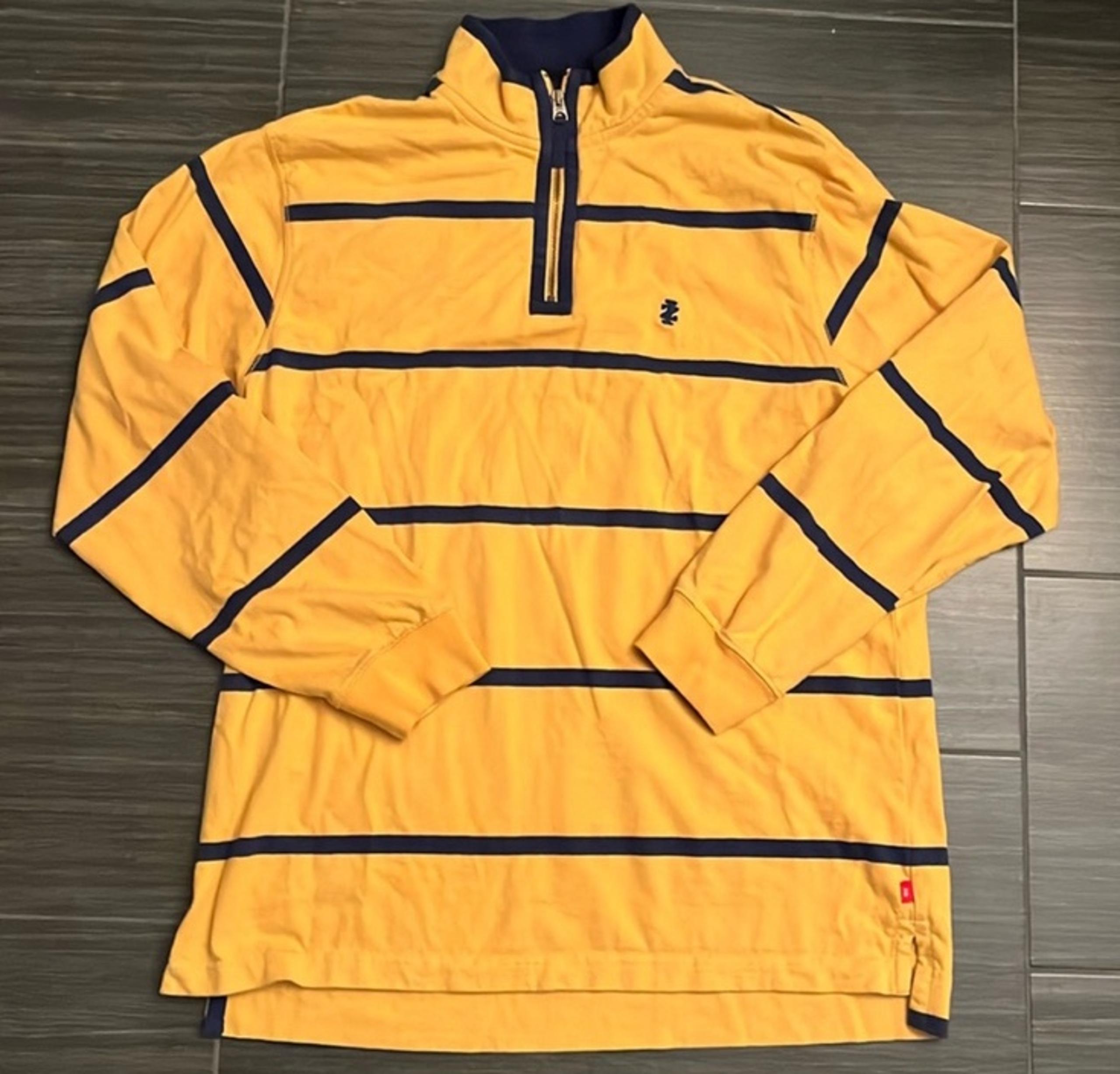IZOD Men’s Yellow Blue Stripes Mock Neck 1/3 Zip Long Sleeves Sweatshirt