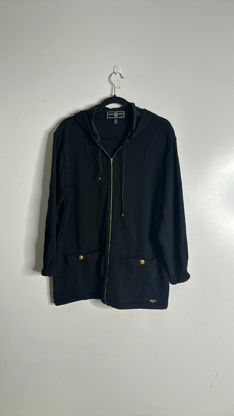 St Jone sports black wool zip up hooded sweater size p
