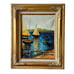 VintageGold Framed Oil Painting, Sailboat Running on Summer Sea Vibrant Blue