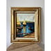 VintageGold Framed Oil Painting, Sailboat Running on Summer Sea Vibrant Blue