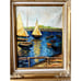 VintageGold Framed Oil Painting, Sailboat Running on Summer Sea Vibrant Blue
