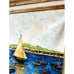 VintageGold Framed Oil Painting, Sailboat Running on Summer Sea Vibrant Blue