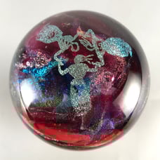 Dichroic Studio Art Glass Paperweight Three Graces Petroglyph Signed Vtg 1996