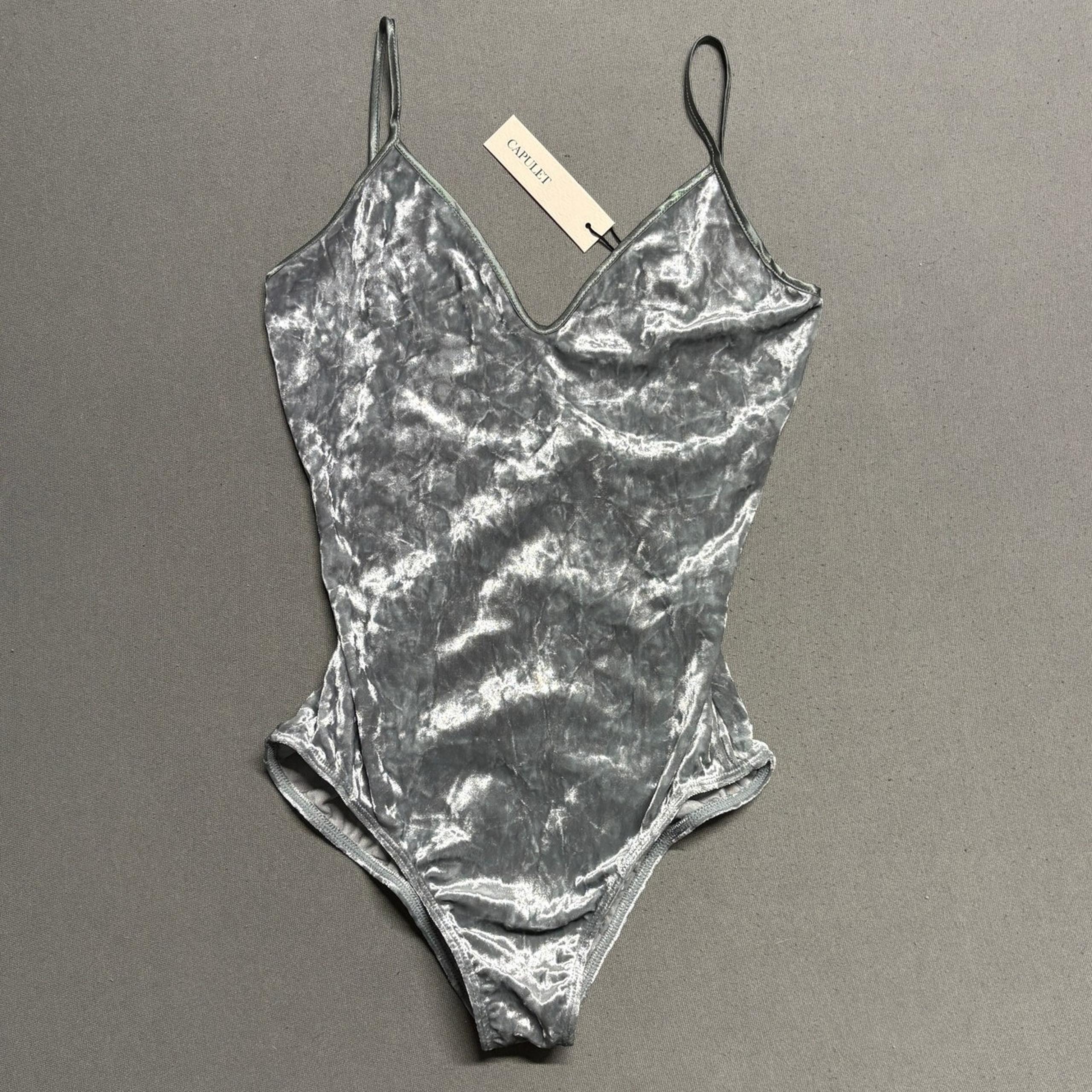 Capulet Women's Silver Crushed Velvet Bodysuit S