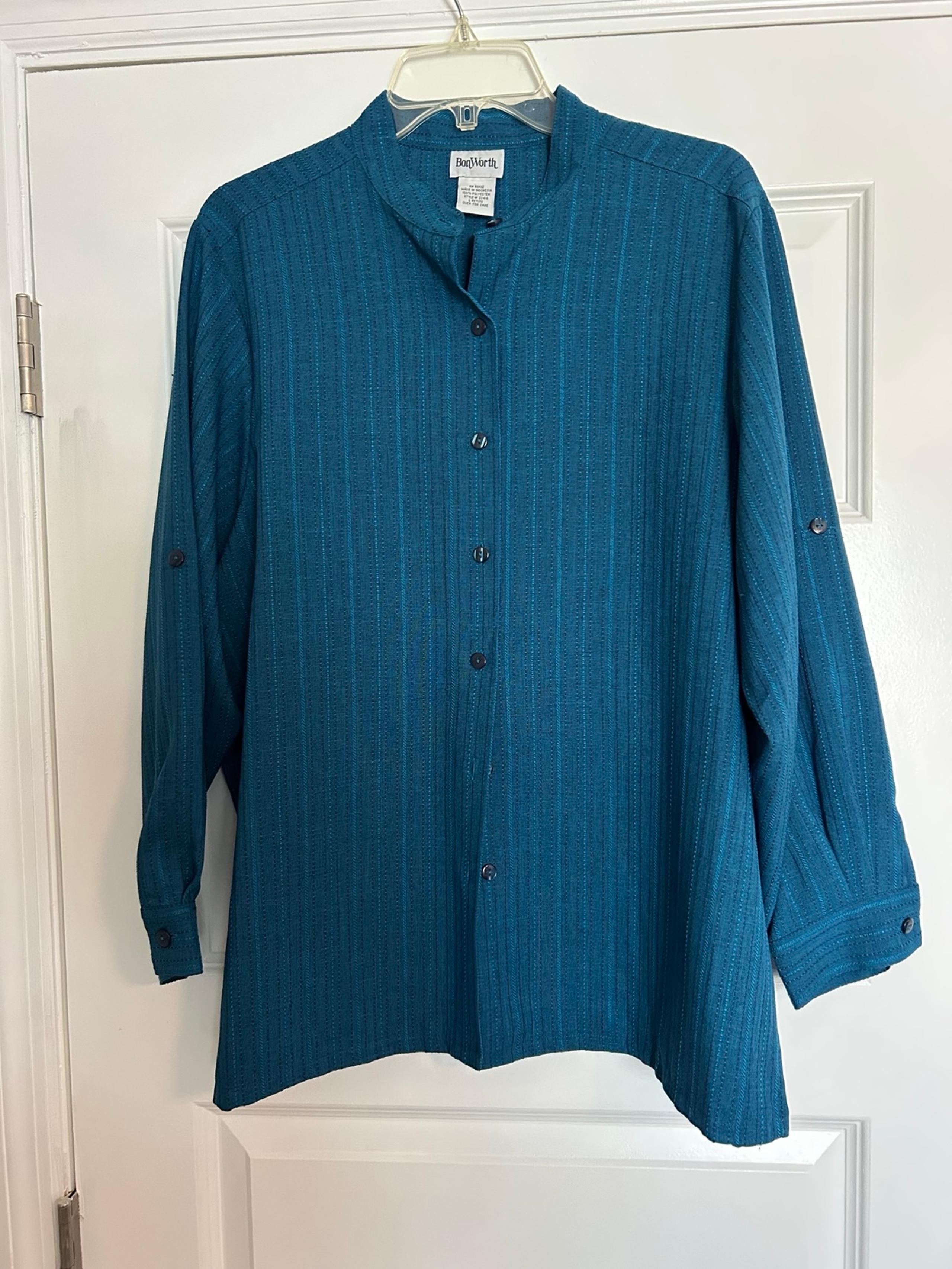 BonWorth Blue Casual Button Down Shirt with Textured Fabric