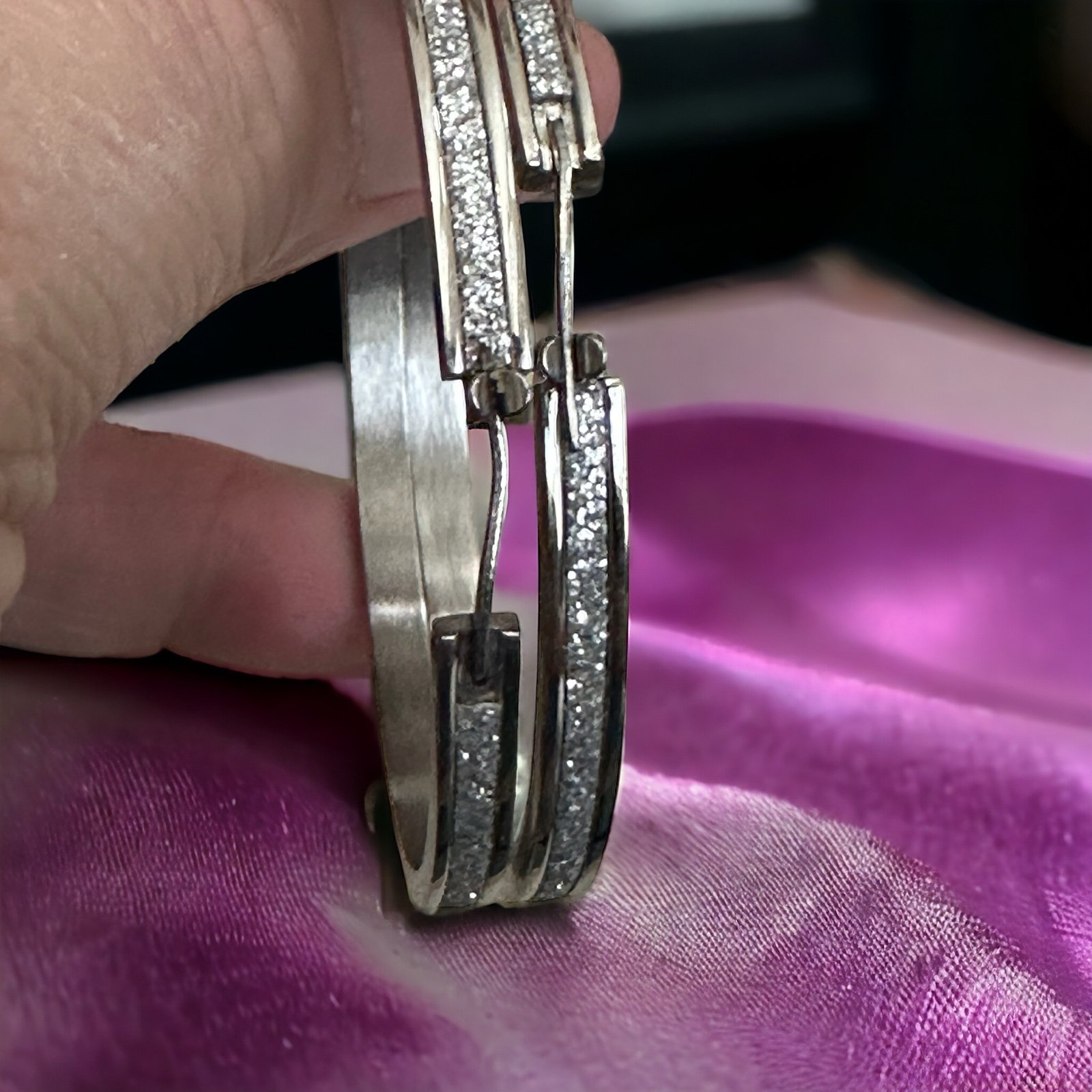 Sterling silver 3 inch diamond hoop earrings
