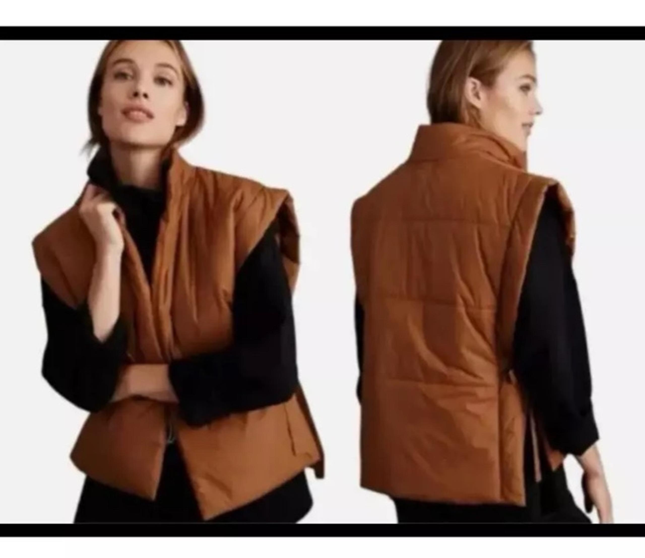 Anthropologie Pilcro Packable Nylon Brown Puffer Vest Side Ties OS.