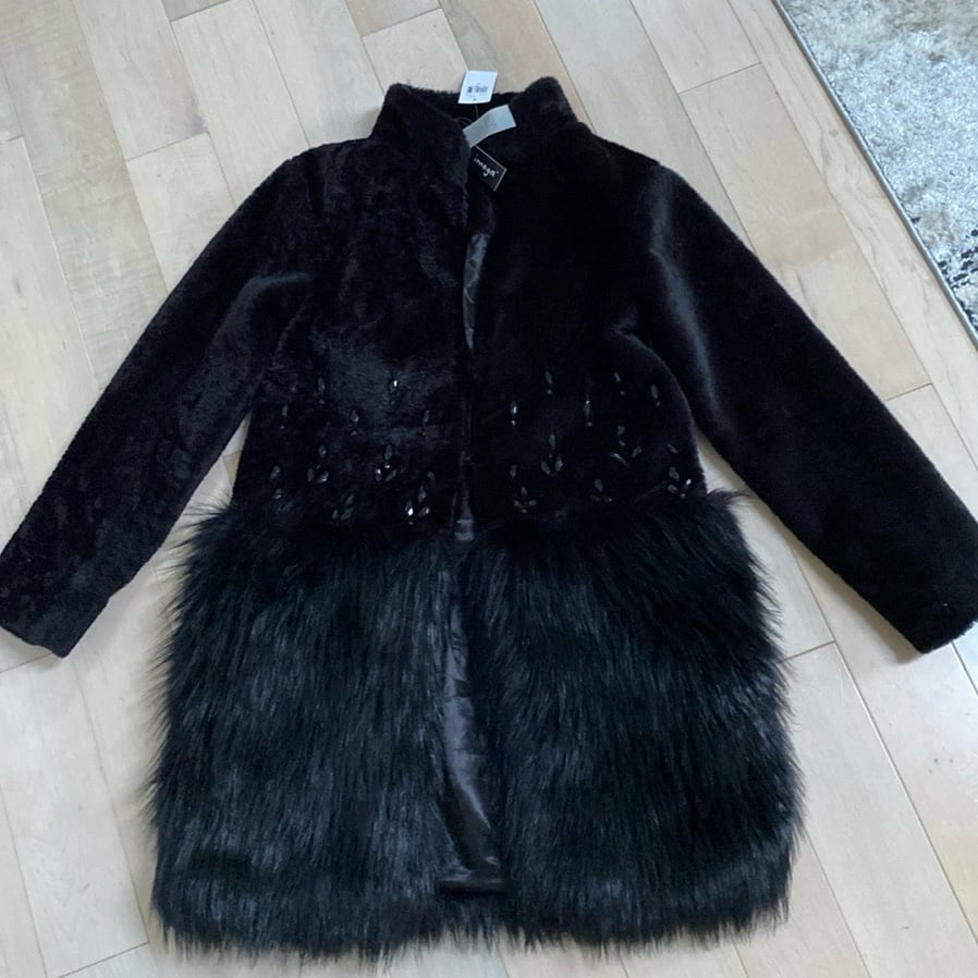 IMOGA girls 14 faux fur embellished hook closure fancy coat