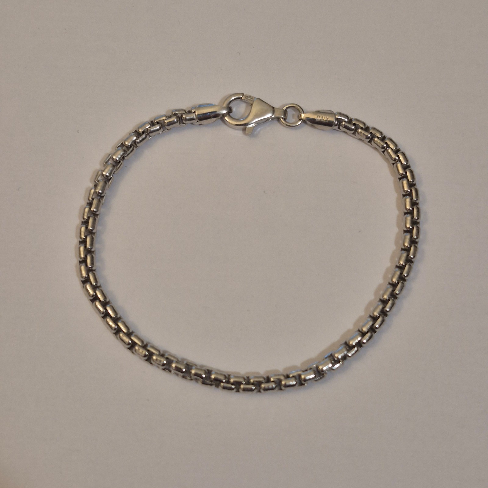 Solid Sterling Silver Round Box Chain Bracelet 7.3 Italy