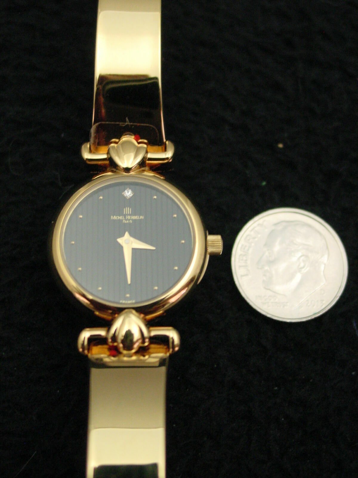 Wristwatch, Lady's, French Michel Herbelin Faux Diamond Gold Bracelet