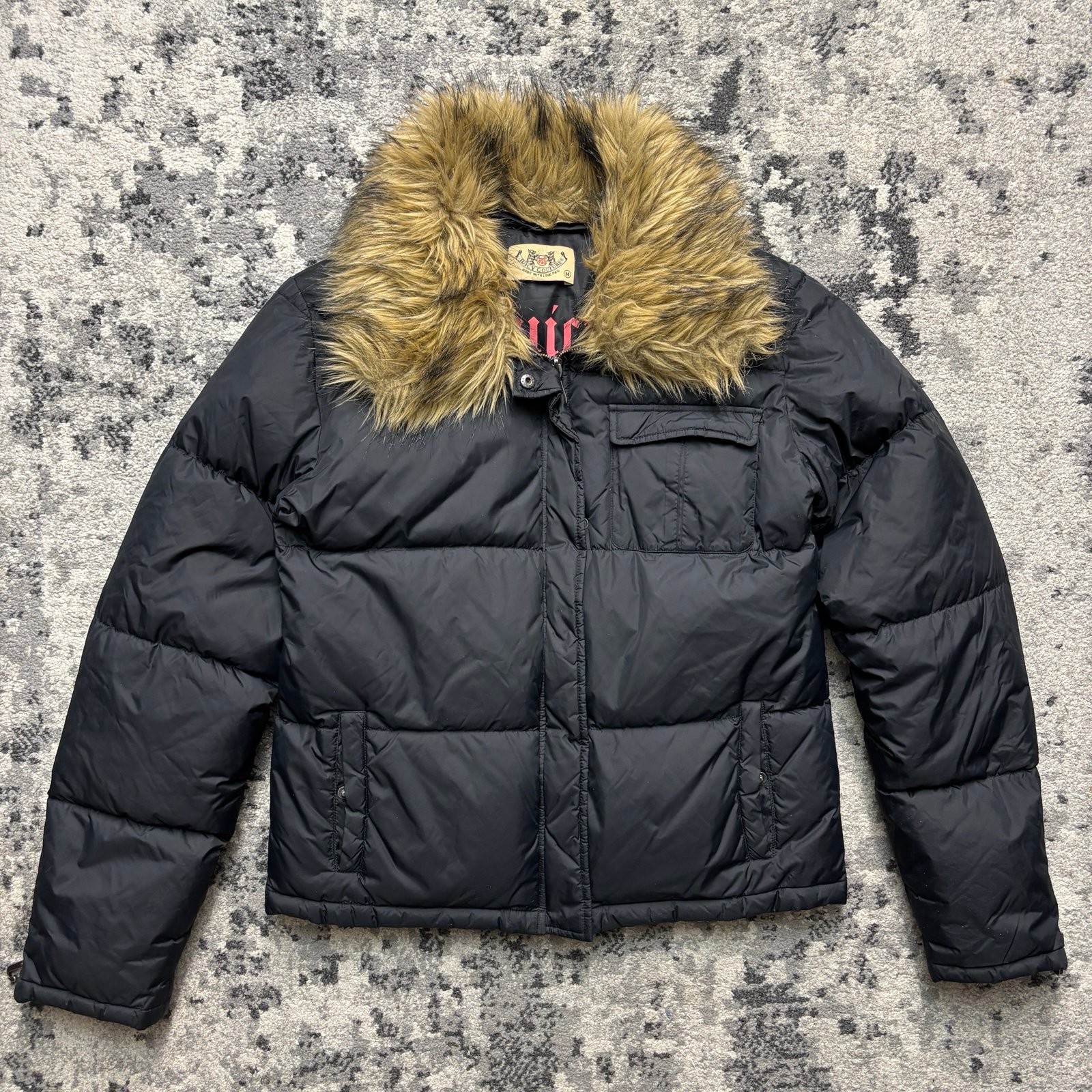Juicy Couture Jacket Fur Black Puffer Women’s Size Medium Snow Angel