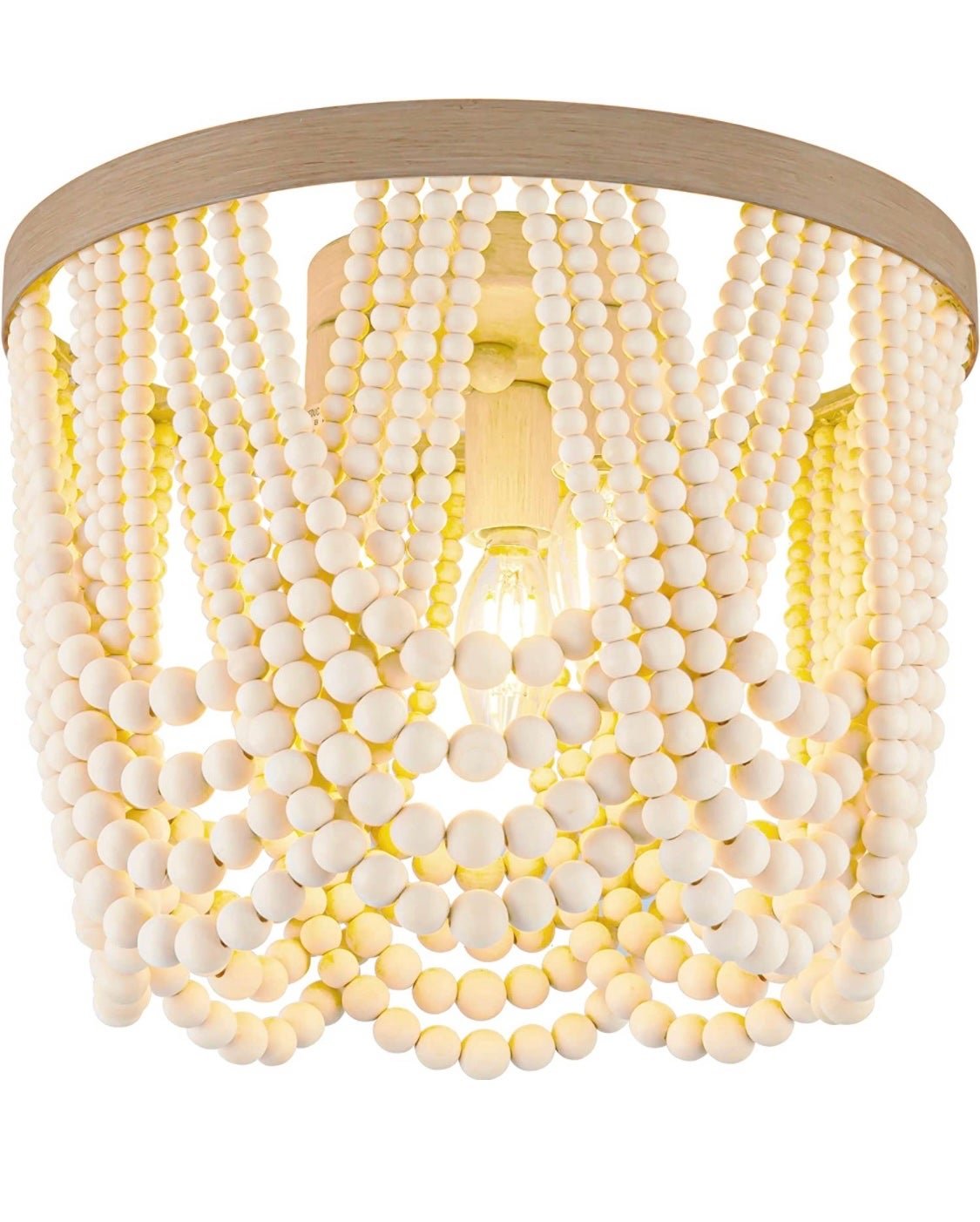Beaded Light Fixture 3 Lights Wood Bead Chandelier