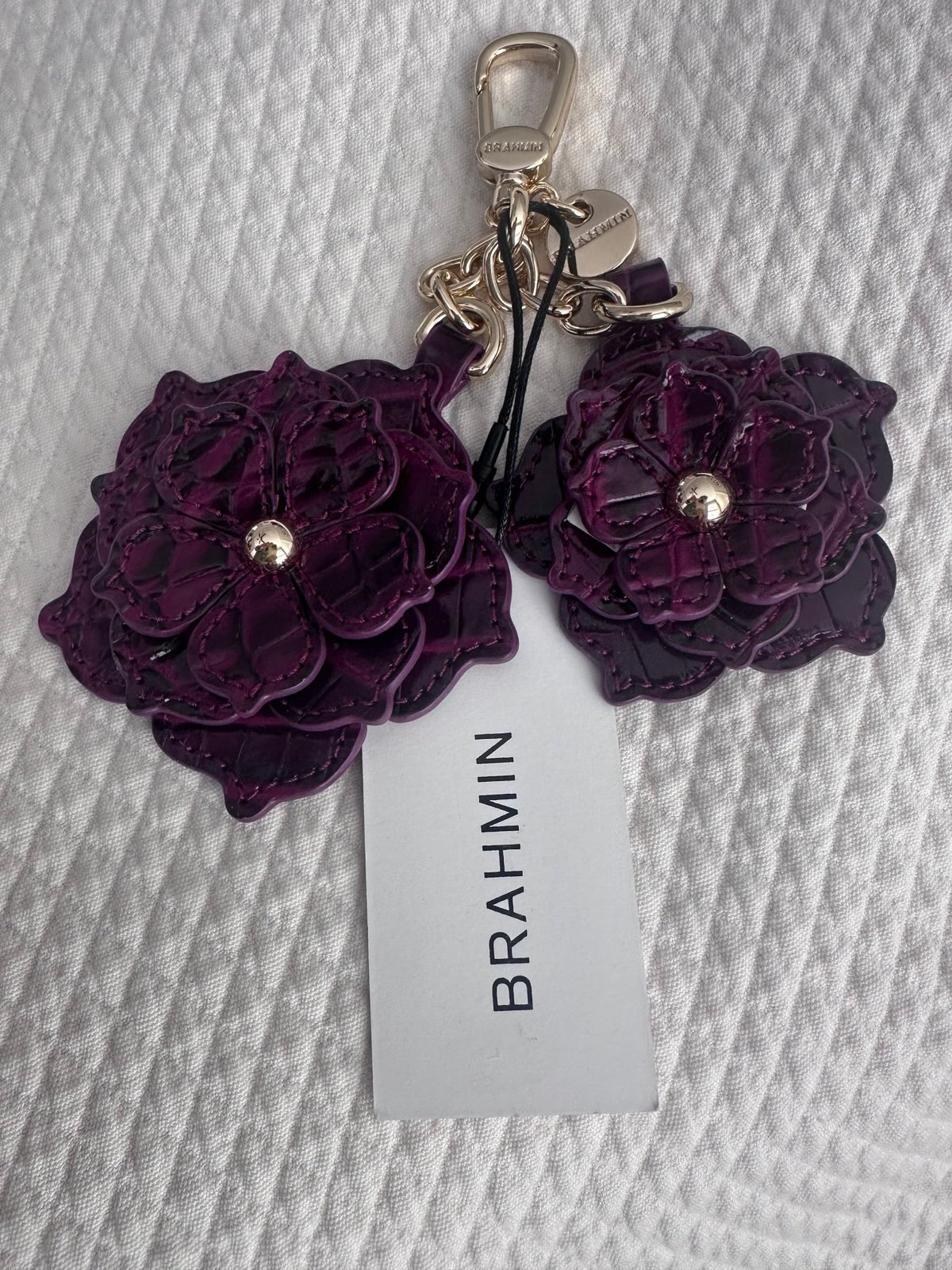 Brahmin rose bag charms, NWT in Sugar Plum color