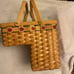 Vintage woven wooden country apple stair basket with wooden handles
