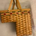Vintage woven wooden country apple stair basket with wooden handles