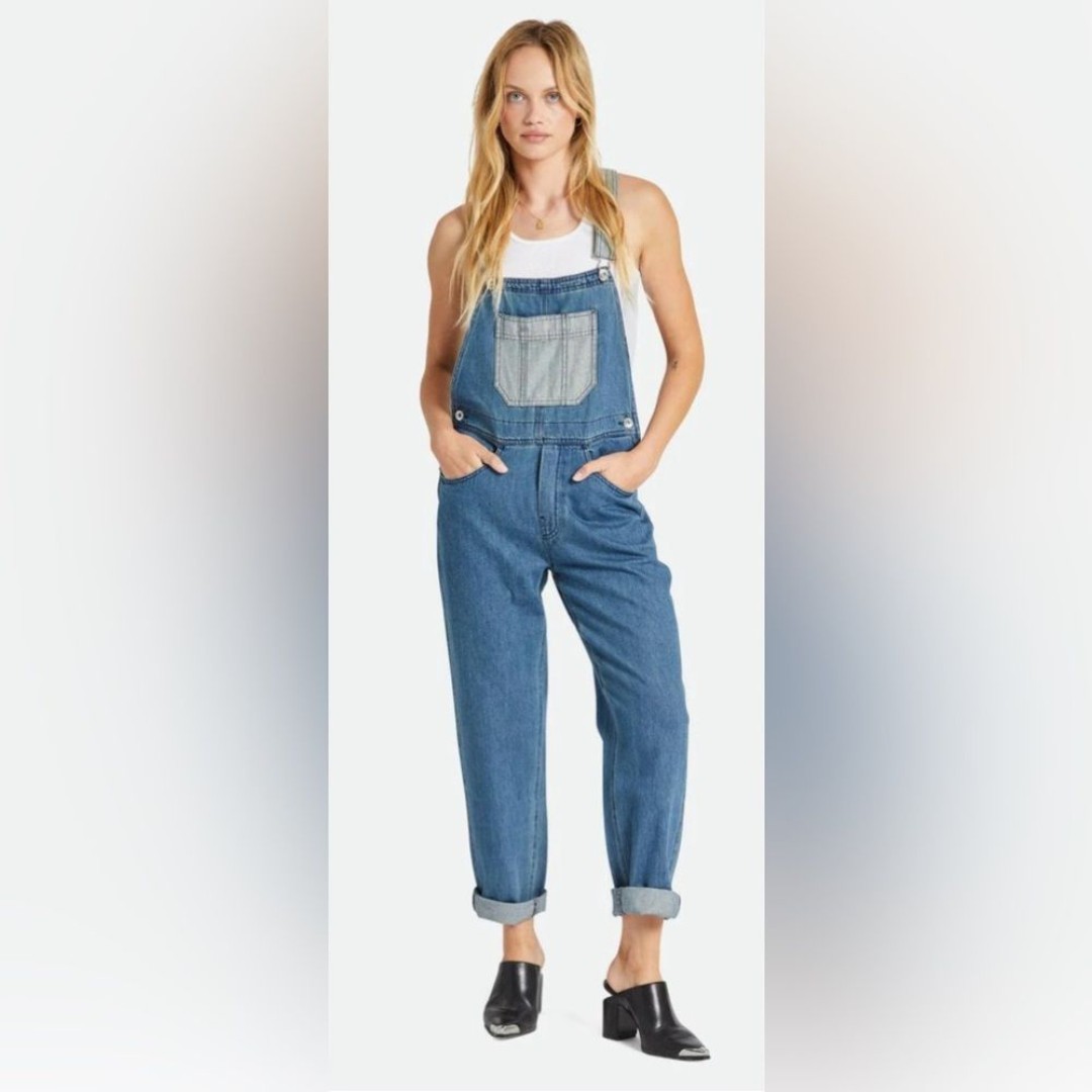 139 Brixton Costa Two Tone Denim Overalls Relaxed Fit Casual Size Medium