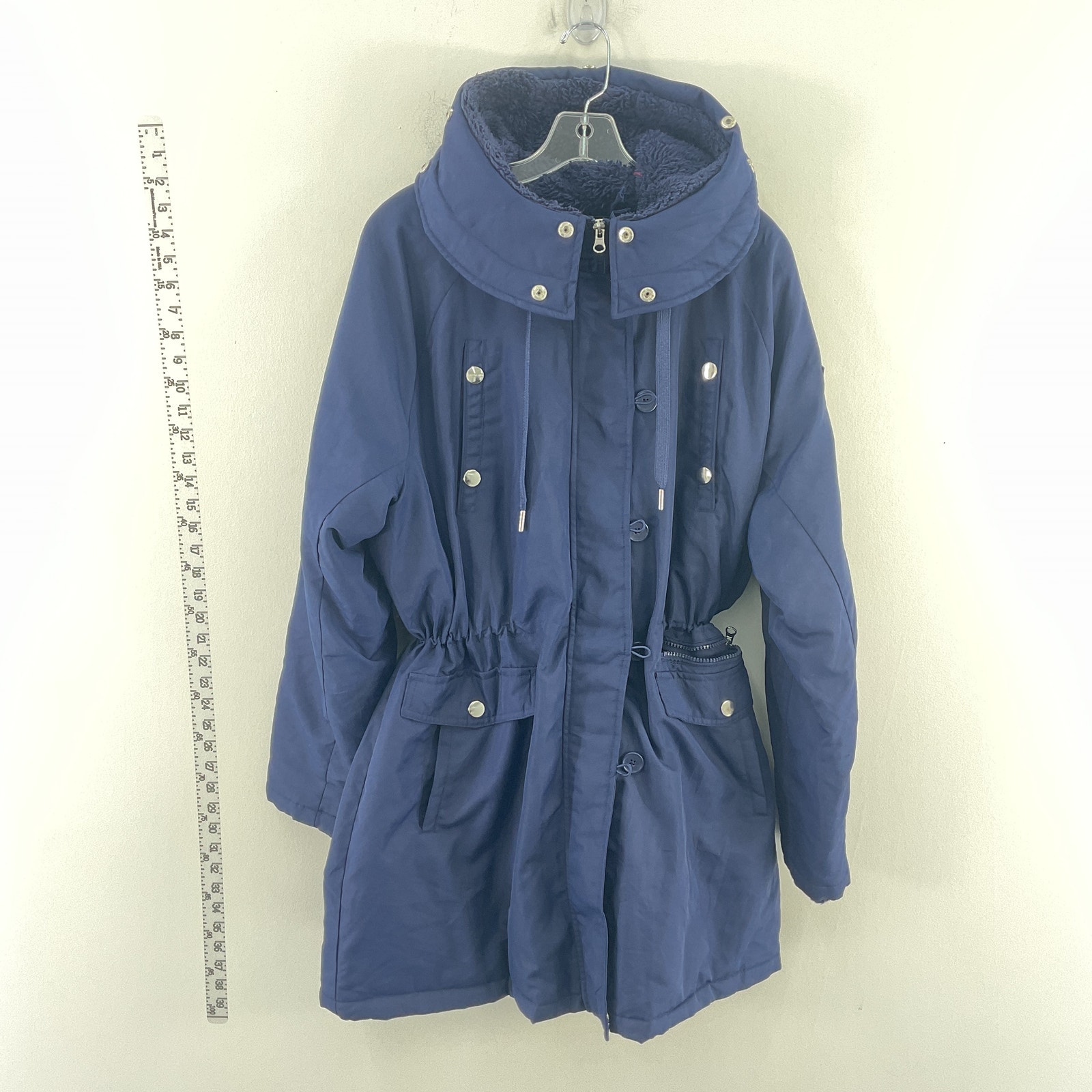 SwizzTECH Navy Blue Polyester Zip And Button Down Parka Coat Women Size XL