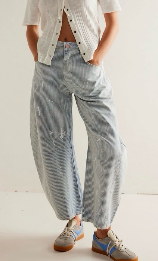 We The Free Good Luck Mid-Rise Stripe Barrel Jeans