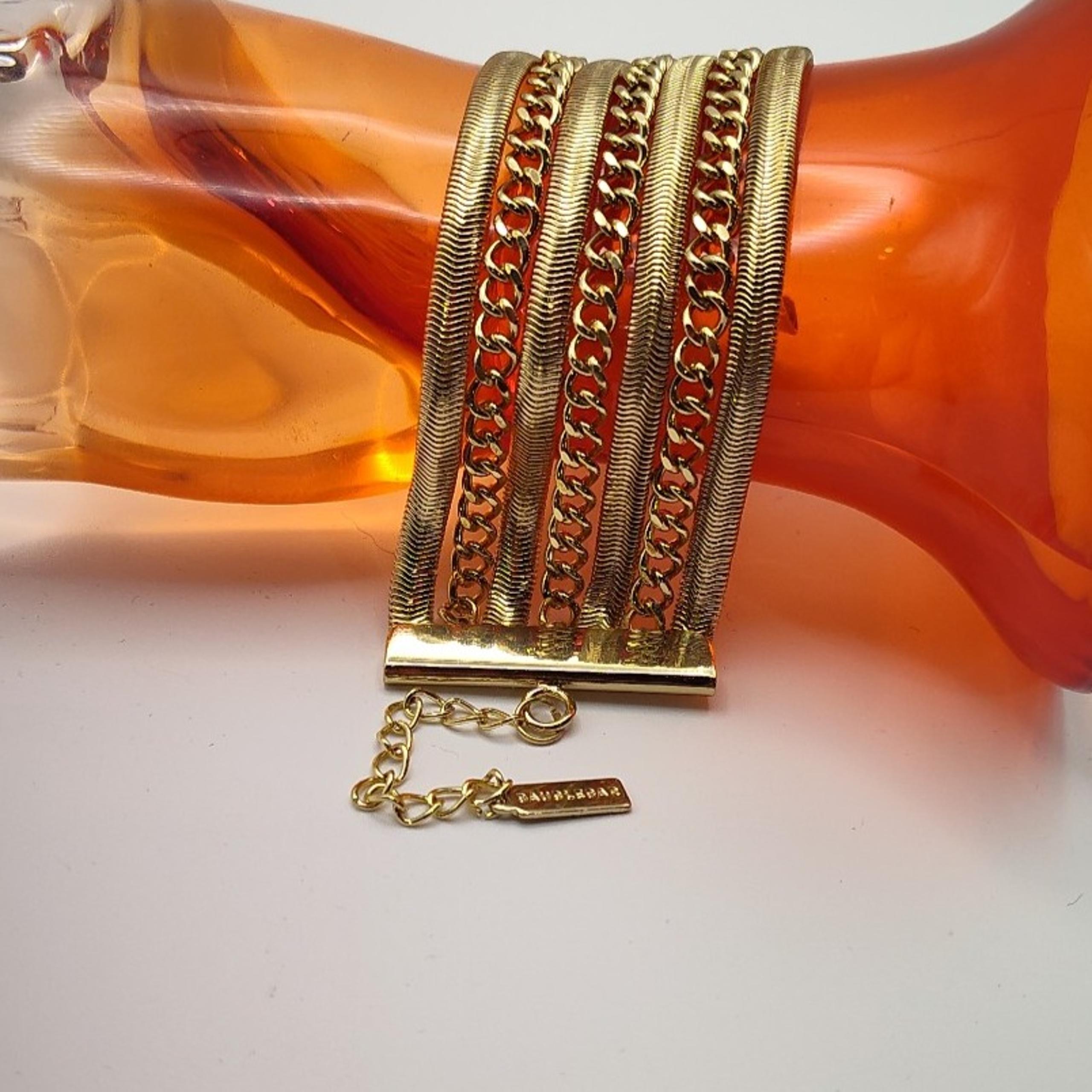 Bauble Bar Gold Tone Statement Multiple Strands Gold Tone Chains Bracelet #149