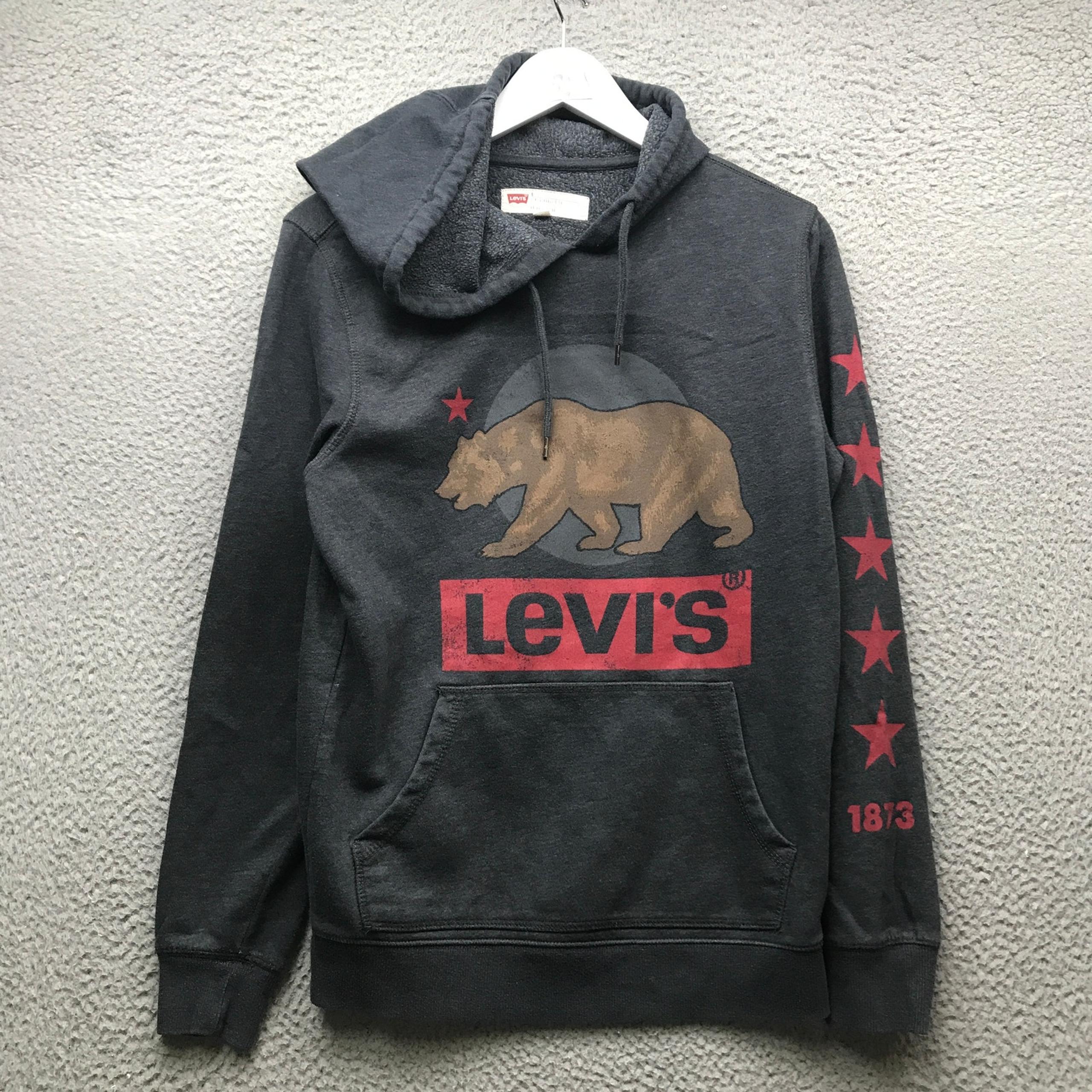 Levi's Bear Sweatshirt Hoodie Mens Small S Long Sleeve Pocket Graphic Logo Black