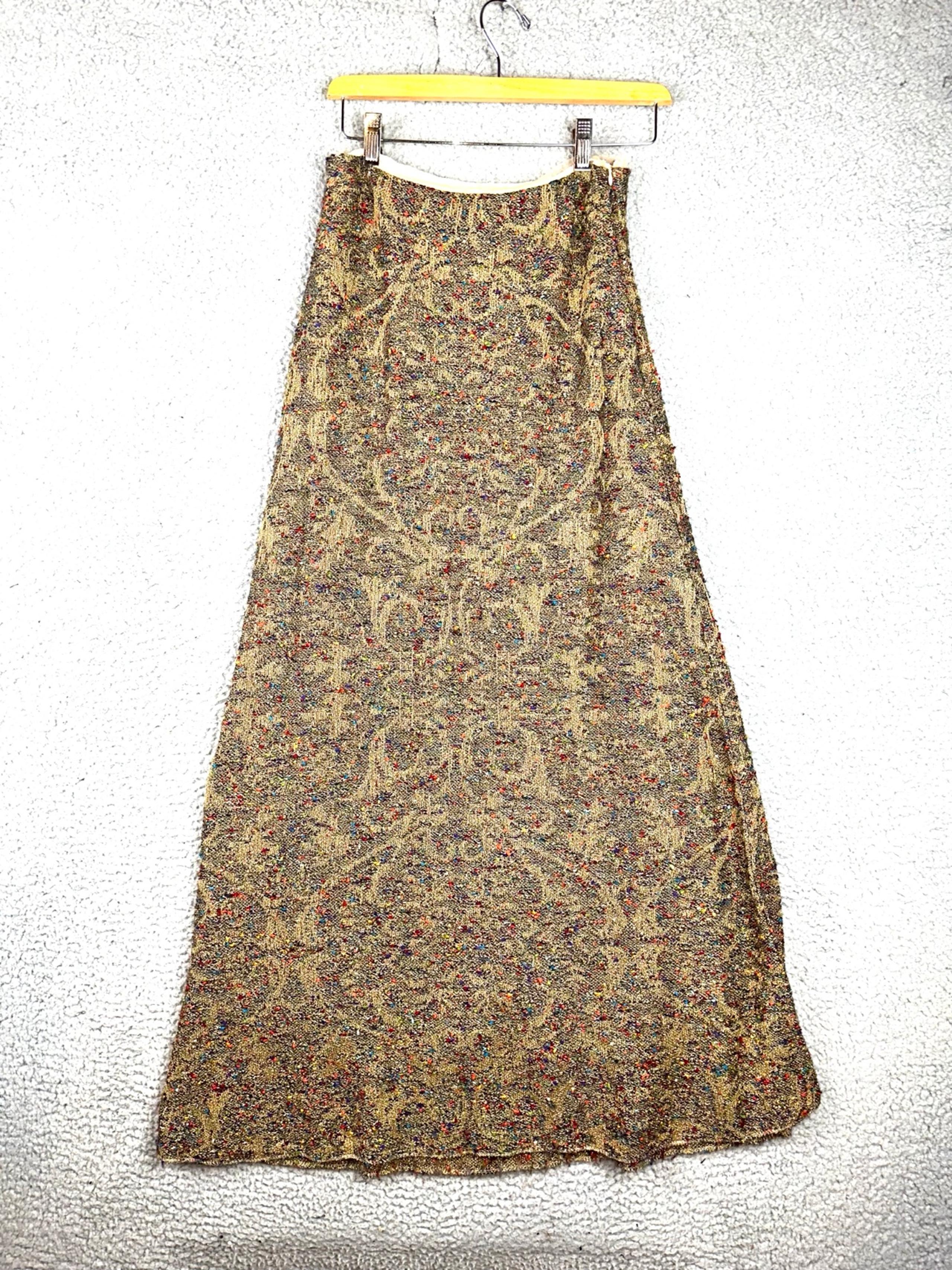 CECILIA PRADO ANTHROPOLOGIE Gold Metallic Long Skirt Size Small