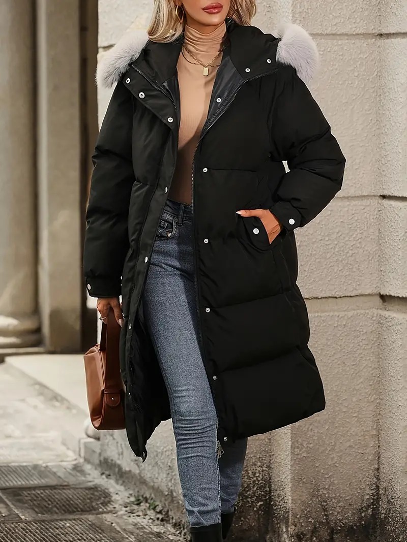 Fluffy Trim Warm Hooded Coat